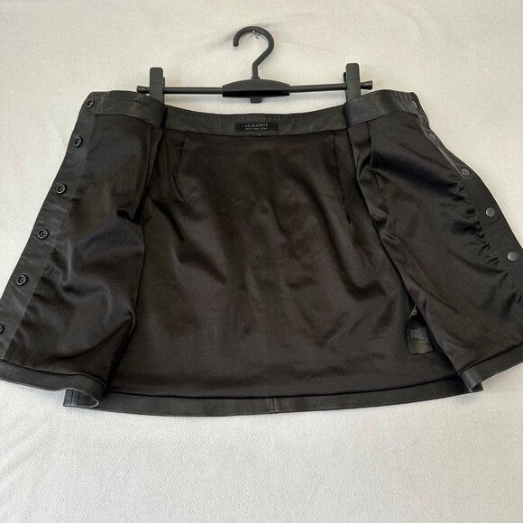 All Saints Womens Lamb Leather Button Up A-Line Mini Skirt Size US 6 Black - Picture 5 of 10